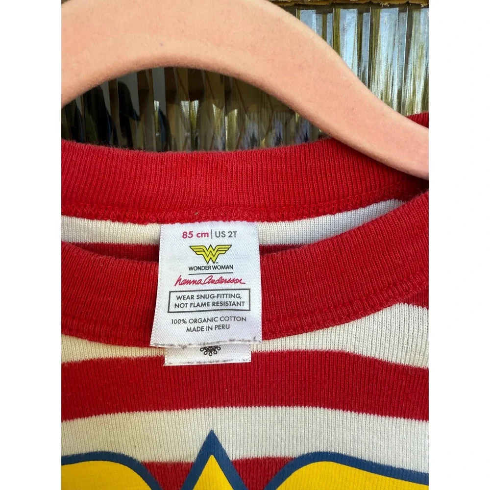 Hanna Andersson Wonder Woman Pajamas Red White Stripe‎ Organic Cotton Size 2T